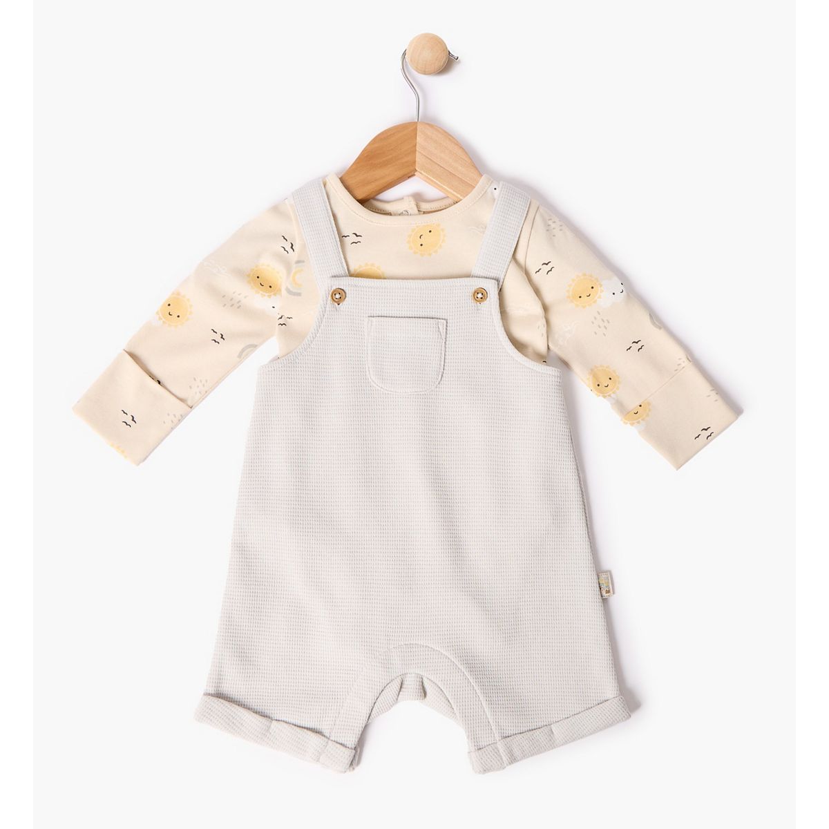 Maybe Baby Bodysuit With Waffle Bib Short Set 0-3 Months, 0 - 3 Months Multicolor