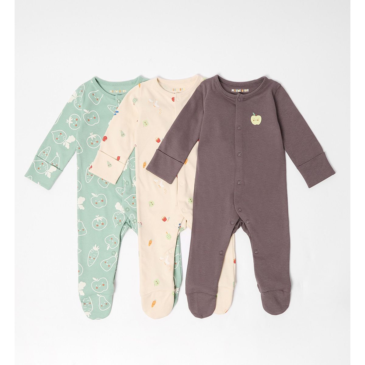 Maybe Baby 3 Pack Veggie Print Sleepsuit, 0 - Months Multicolor