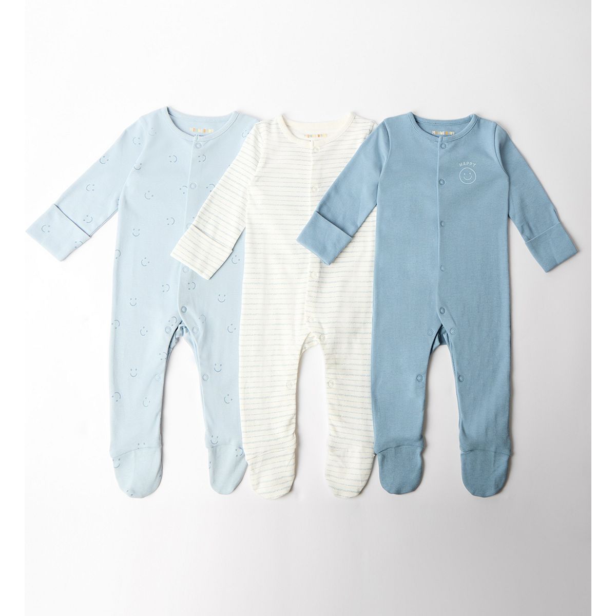 Maybe Baby 3 Pack Blue Smiley Sleepsuits 0-3 Months, 0 - Months Multicolor