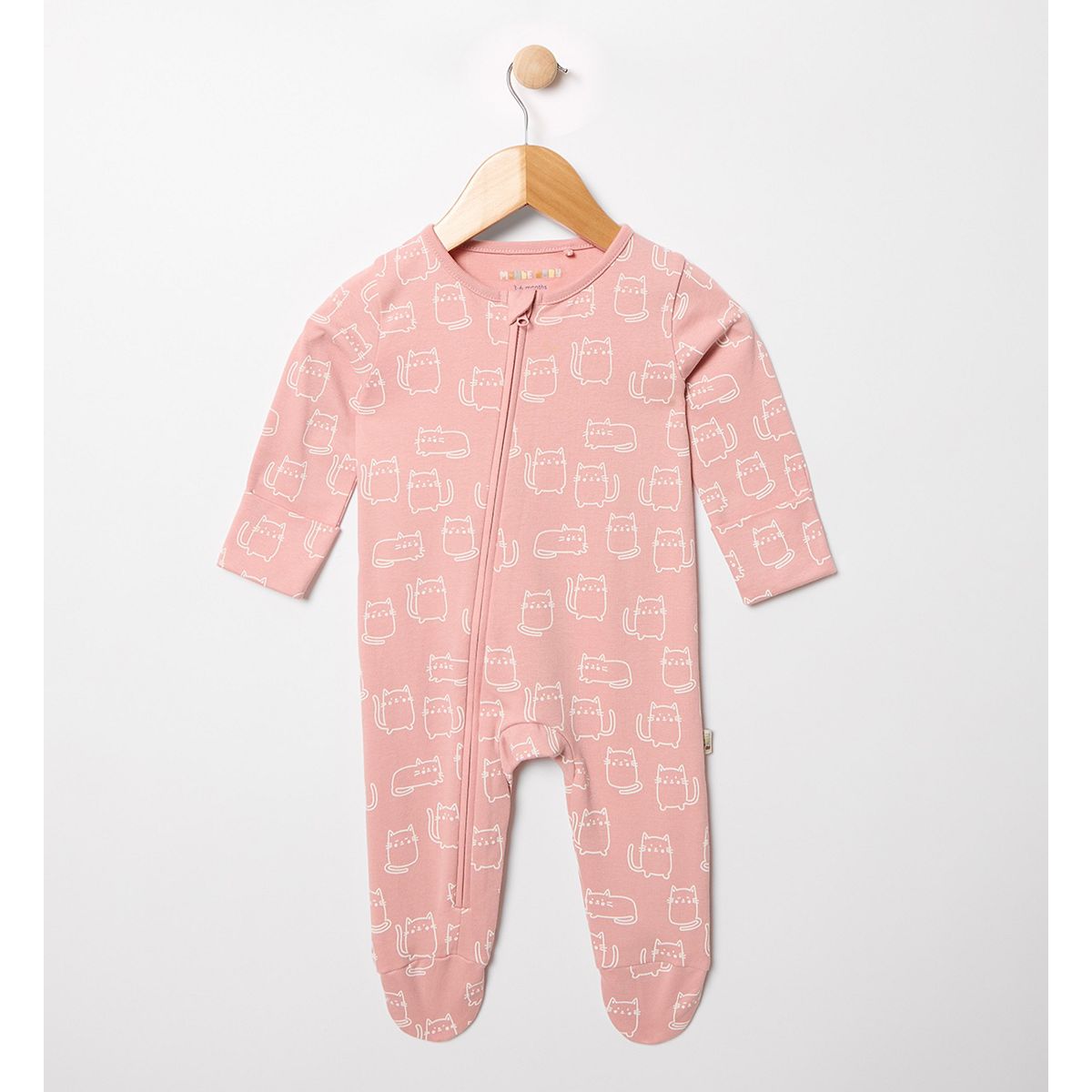 Maybe Baby Cat Print Zip-Through Sleepsuit Up To 7.5 Lbs Multicolor