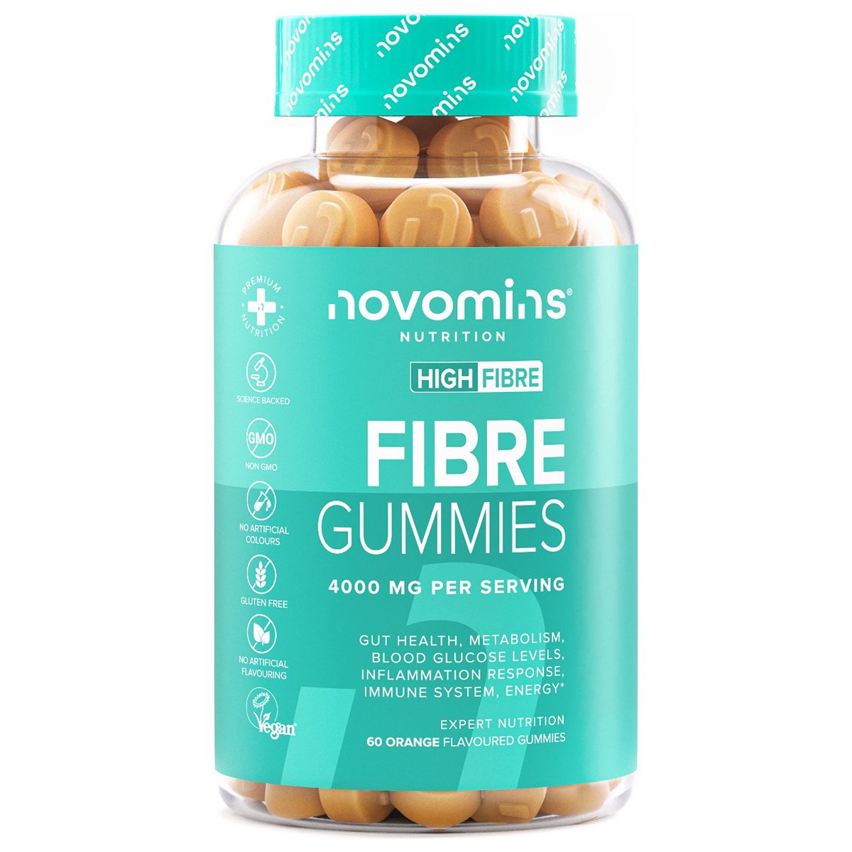 Novomins Fibre Orange Flavoured Gummies 60