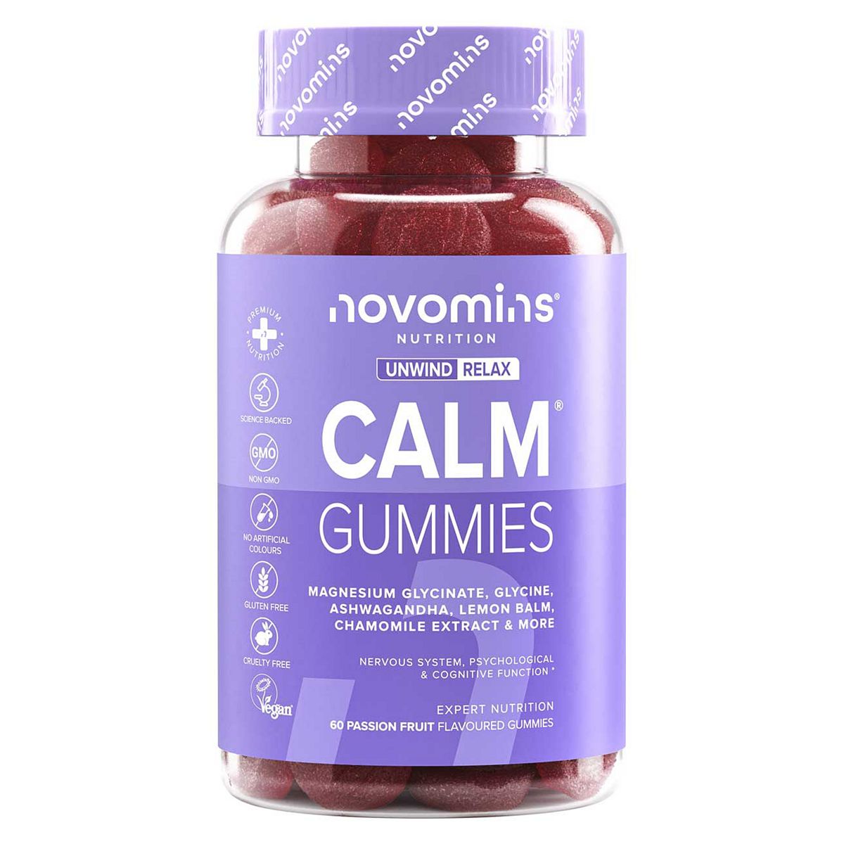 Novomins Calm Passion Fruit Flavoured Gummies 60