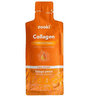 Zooki Super Strength Marine Collagen 11,000Mg, Mango Peach Flavour - 1X18. Liquid Sachets, 5ml