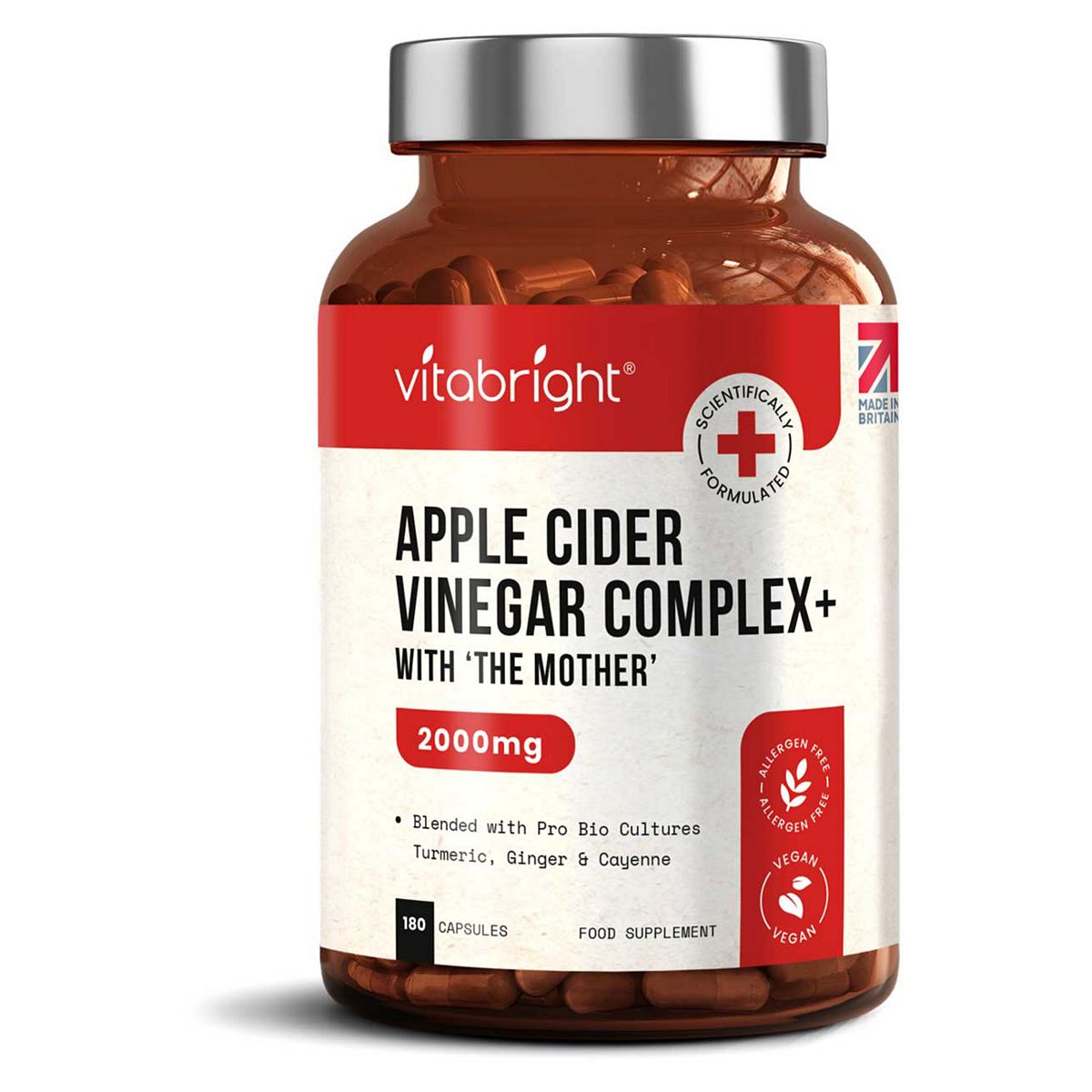 Vitabright Apple Cider Vinegar Complex With ‘The Mother’ - 180 Capsules (2 Month Supply)
