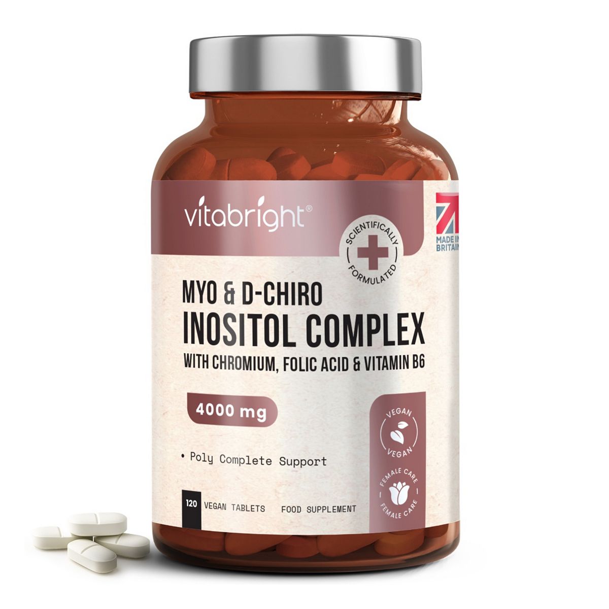 VitaBright Inositol Complex Folic Acid & B6 Tablets 1 Month Supply 120S