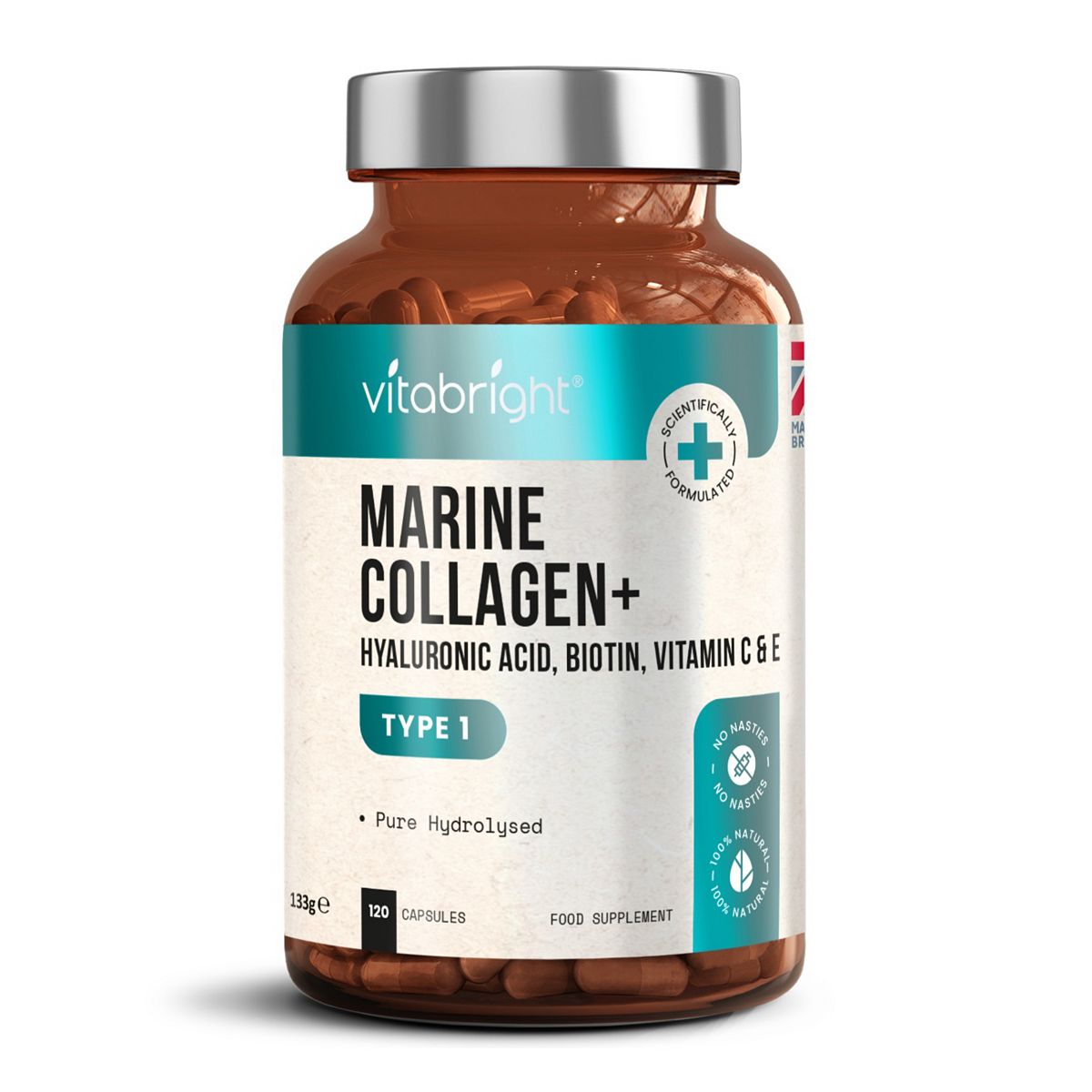 VitaBright Marine Collagen Skin, Hair & Nails Complex - 120 Capsules (1-2 Month Supply)