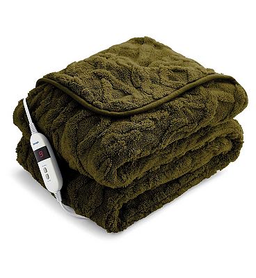 Silentnight Luxury Super Cosy Heated Throw 9 Heat Settings Olive Green