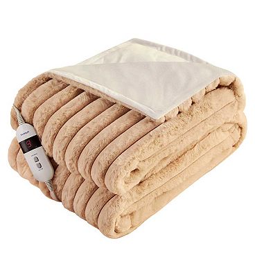Silentnight Luxury Ribbed Faux Fur Heated Throw 9 Heat Settings Natural