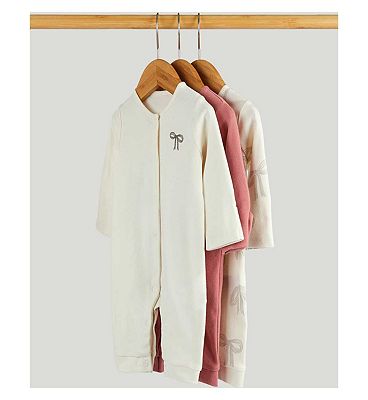 3 Pack Bows Footless Sleepsuits 12-18 Months