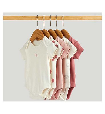 5 Pack Bows Short-Sleeved Bodysuits 9-12 Months