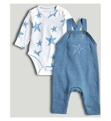 Blue Knitted Dungarees and Bodysuit Outfit 3-6 Months