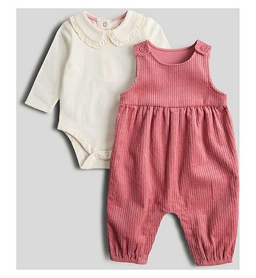 Pink Cord Dungarees and Bodysuit Outfit Up to 10lbs