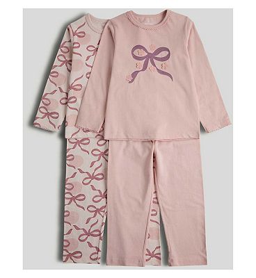 2 Pack Pink Bow Pyjamas 4-5 Years
