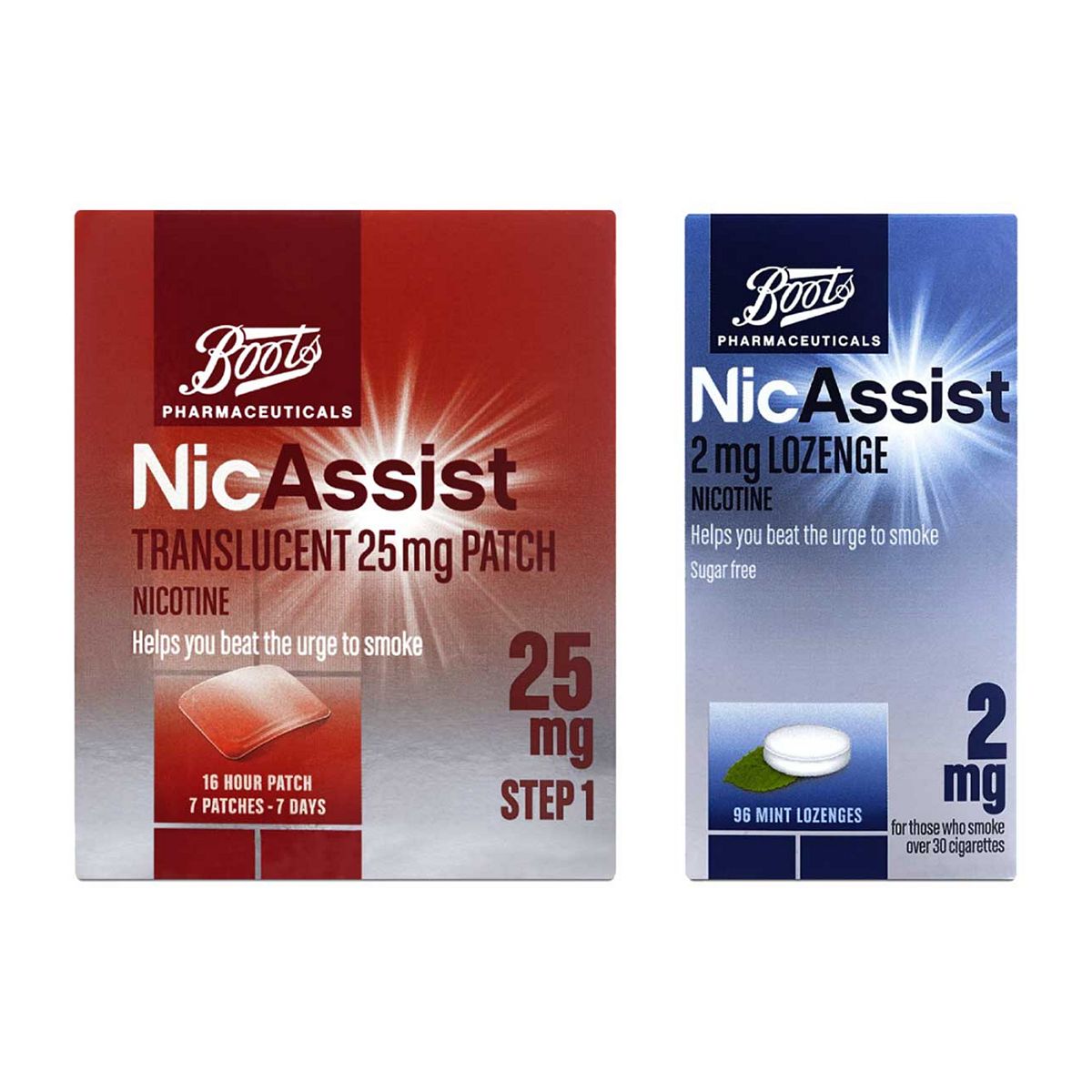 Boots Nicassist Starter Bundle: Translucent 25Mg Patch 7S & Mint 2Mg Lozenge 96 Pieces