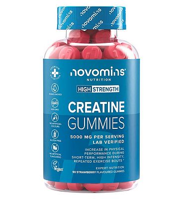 Click to view product details and reviews for Novomins Creatine Strawberry Flavoured Gummies 90s.