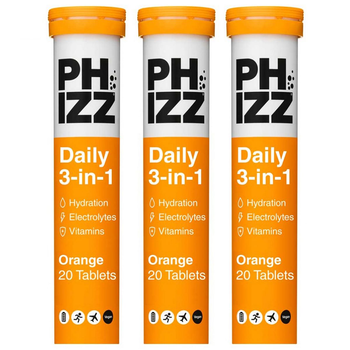 Phizz Orange 3 In 1 Hydration, Electrolytes And Vitamins Effervescent Bundle (60 Tablets)