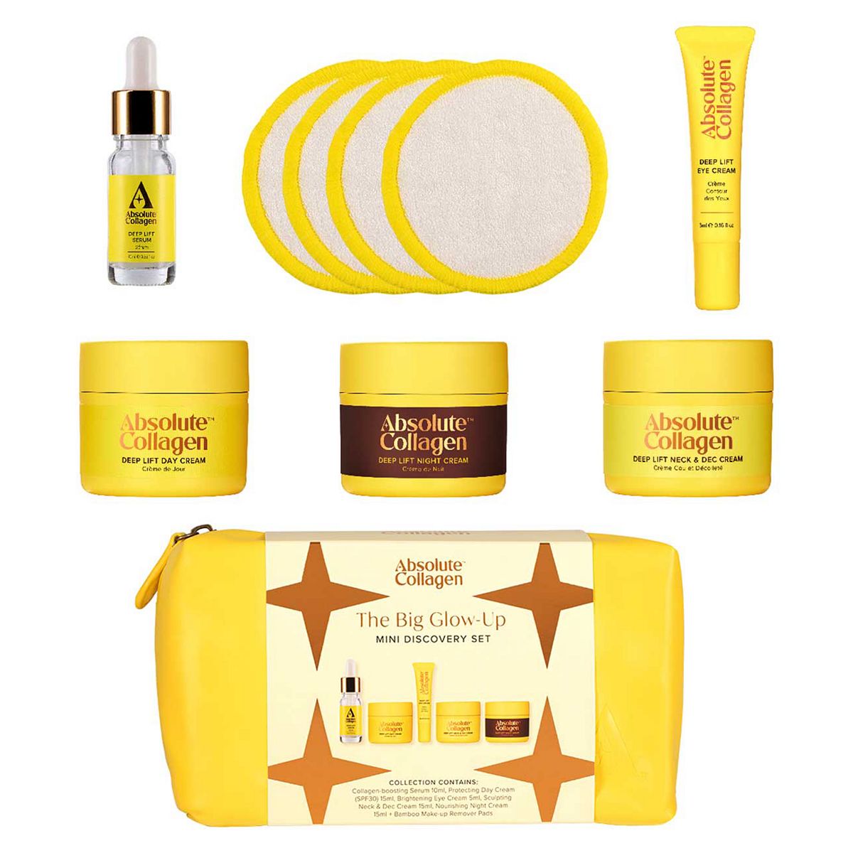 Absolute Collagen The Big Glow-Up Mini Discovery Collection 15Ml Day, Night, N&d Eye10Ml Serum