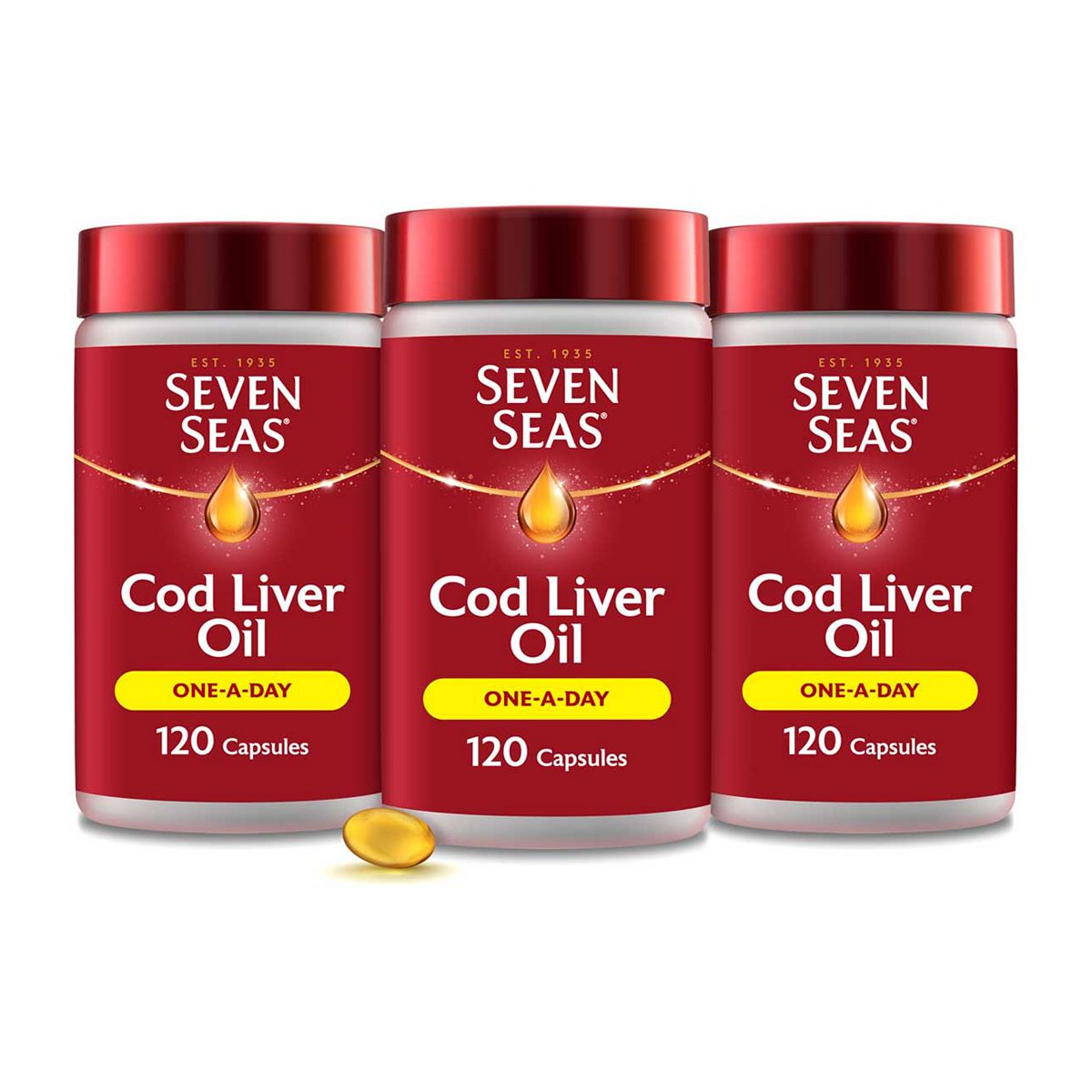 Seven Seas Cod Liver Oil, Omega-3 Fish Oil & Vitamin D, 120 Capsules X3 Bundle