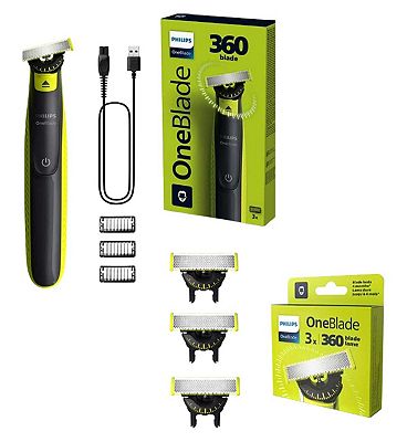 Philips One Blade 360 For Face + Blades Bundle, 3 Pack