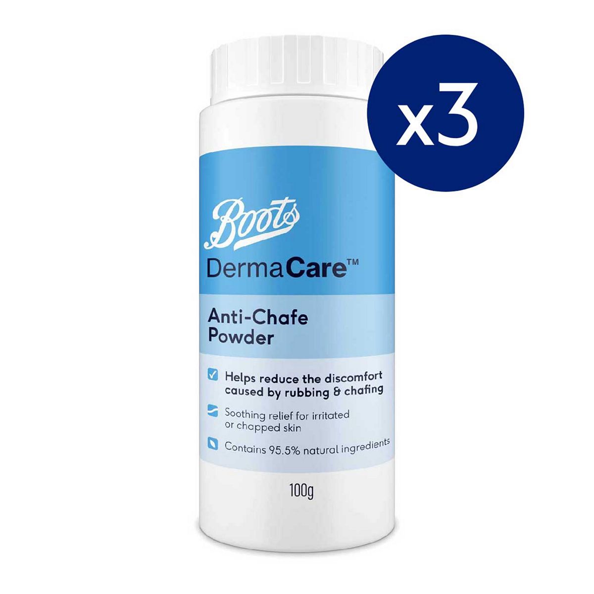 Boots Dermacare Anti-Chafe Powder 100G X3 Bundle