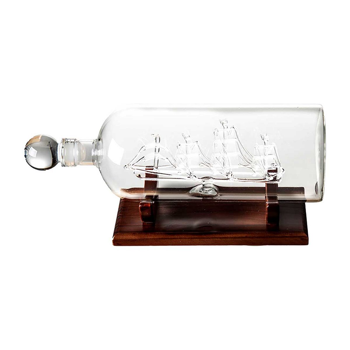 The Source Connoisseur Creations Ship-In-A-Bottle Decanter With Charming Wooden Stand