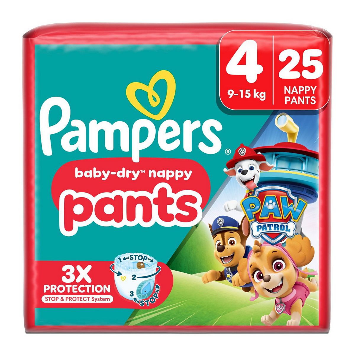 Pampers Baby-Dry Nappy Pants Paw Patrol Edition Size 4 25 Nappies 9Kg-15Kg Essential Pack