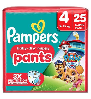 Baby-Dry Nappy Pants Paw Patrol Edition Size 4 25 Nappies 9kg-15kg Essential Pack