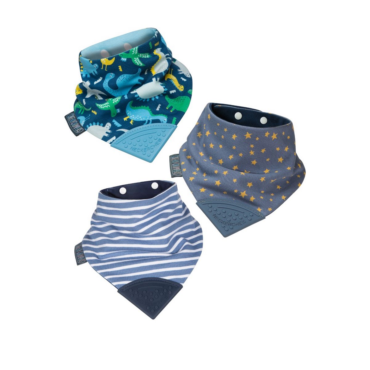 Cheeky Chompers Neckerchew Teething Bib 3 Pack - Midnight, Preppy, Dino