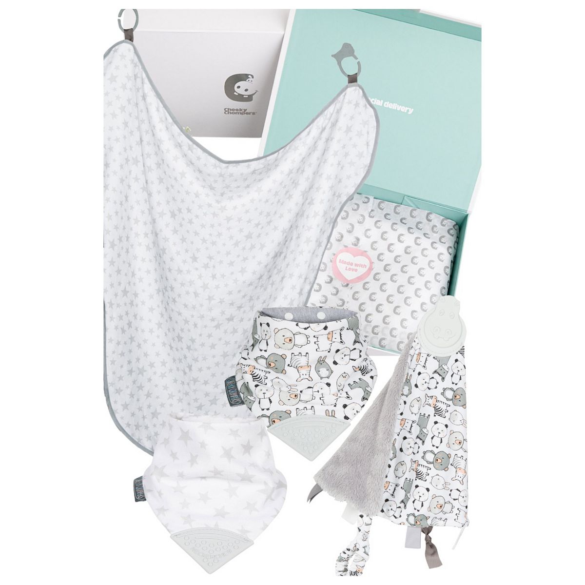 Cheeky Chompers Luxury Newborn Baby Giftbox - Silver Stars