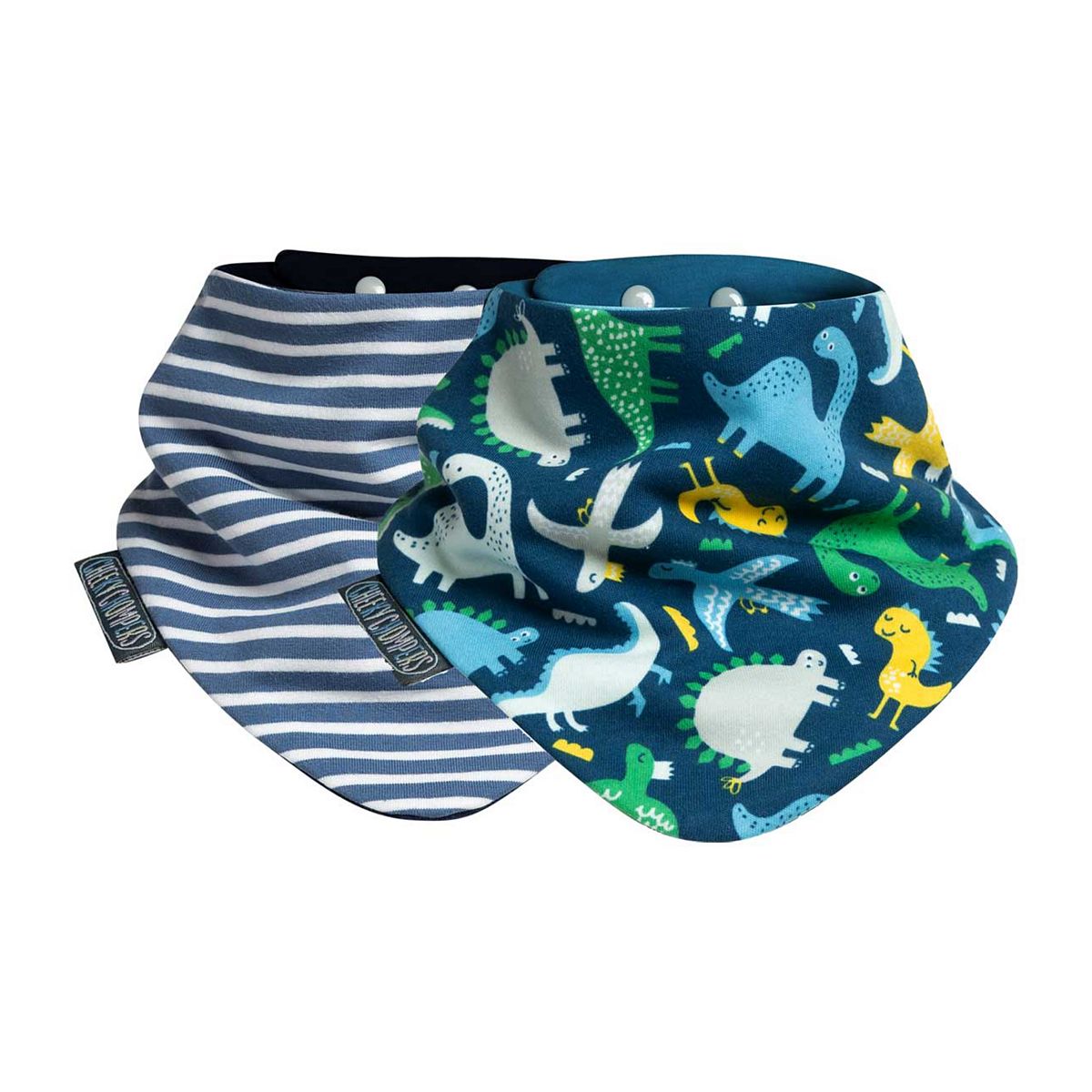 Cheeky Chompers Neckerbib Dribble Bib 2 Pack - Stripe & Dino