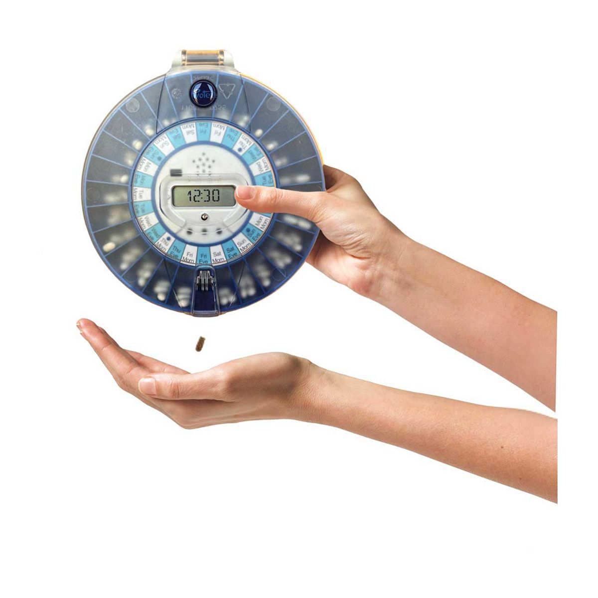 Pivotell Advance Automatic Pill Dispenser With 24 Alarms Transparent Clear Lid & Blue Medication Tray