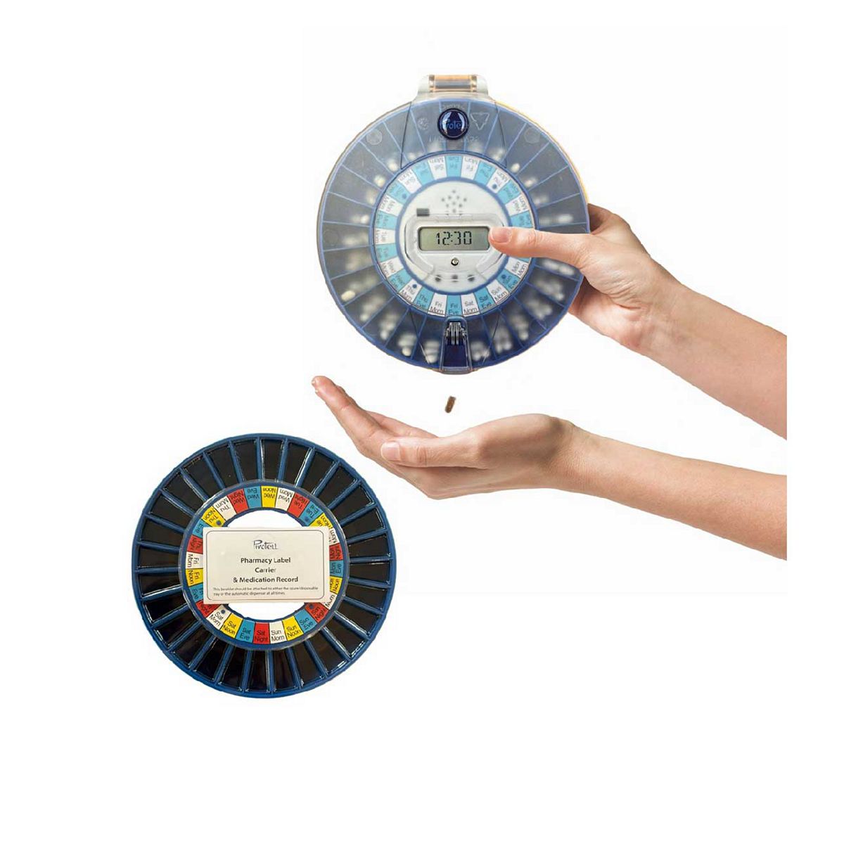 Pivotell Advance Automatic Pill Dispenser With 24 Alarms Transparent Clear Lid & Additional Blue Medication Tray Set