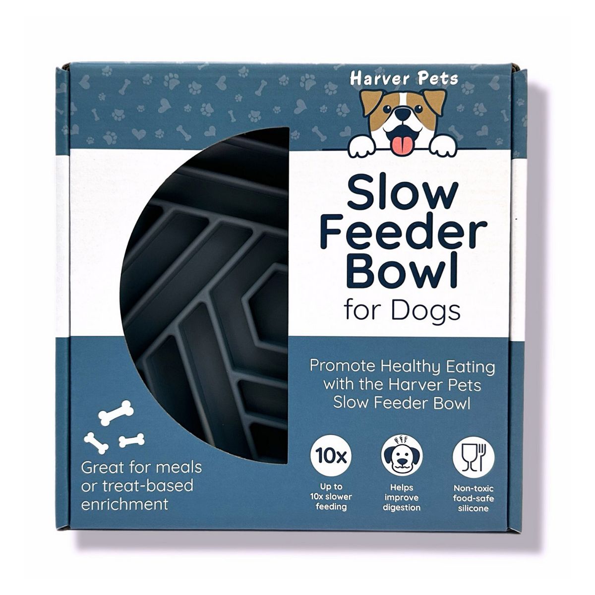 Harver Pets Slow Feeder Enrichment Bowl For Dogs Grey