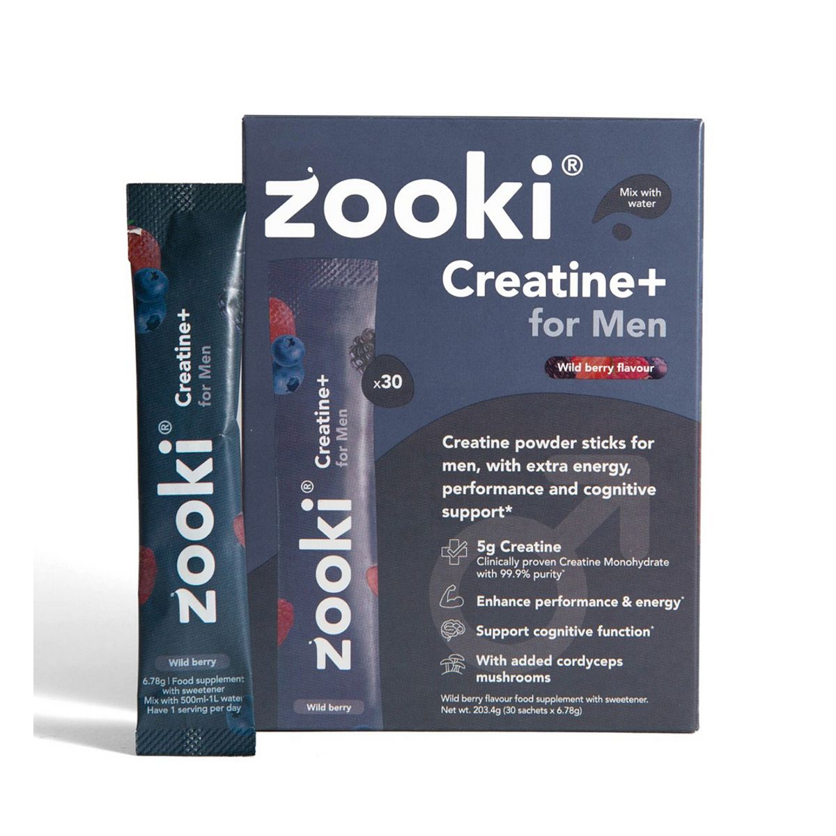 Zooki Creatine+ For Men, Powder Sachets, Wild Berry Flavour - 30 6.78g