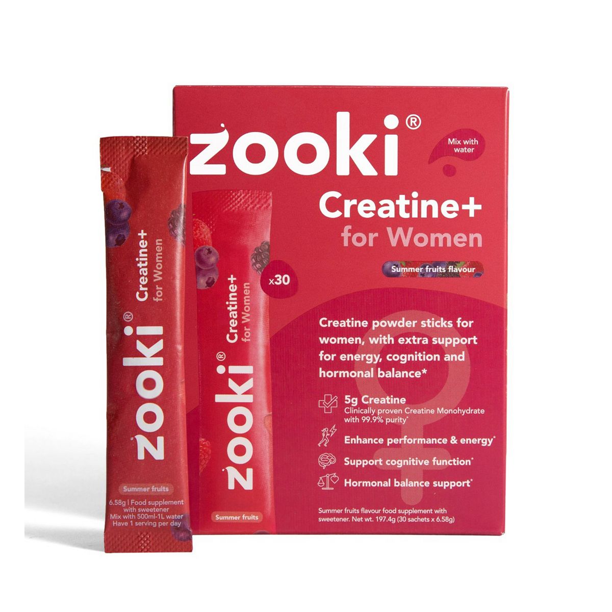 Zooki Creatine+ For Women, Summer Fruits Flavour - 30 Sachets