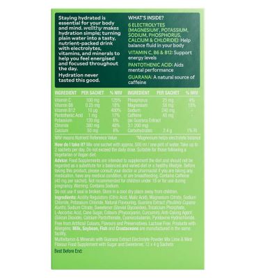 Wellthy by Boots Daily Hydration+ Electrolyte Powder Lime & Mint Flavour, Energy and Focus - 12 Sachets (4)