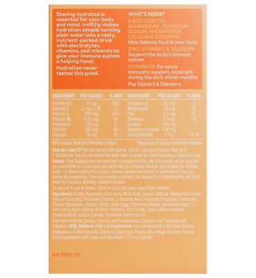 Wellthy by Boots Daily Hydration+ Electrolyte Powder, Sweet Orange & Lemon Flavour, Immune Support - 12 Sachets (5)