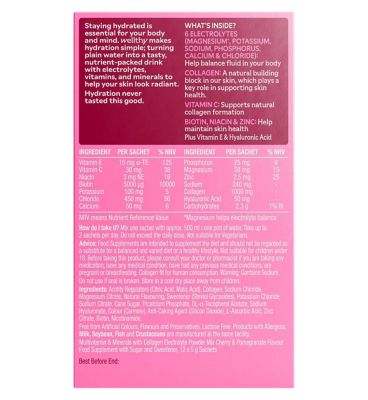 Wellthy by Boots Daily Hydration+ Electrolyte Powder, Sour Cherry & Pomegranate Flavour, Radiant Skin - 12 Sachets (3)