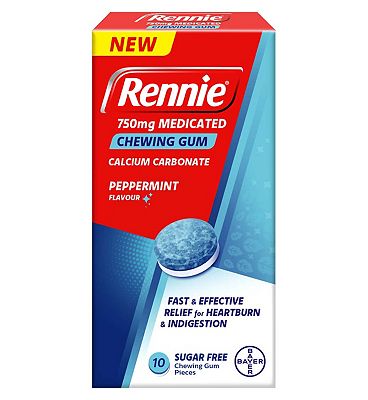 Rennie Medicated Chewing Gum – 10 Pieces, 750mg