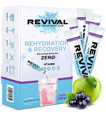 Revival Drinks Ltd Revival Zero Sugar Rehydration – Electrolyte Powder Sachet Apple & Blackcurrant, 14 Pack