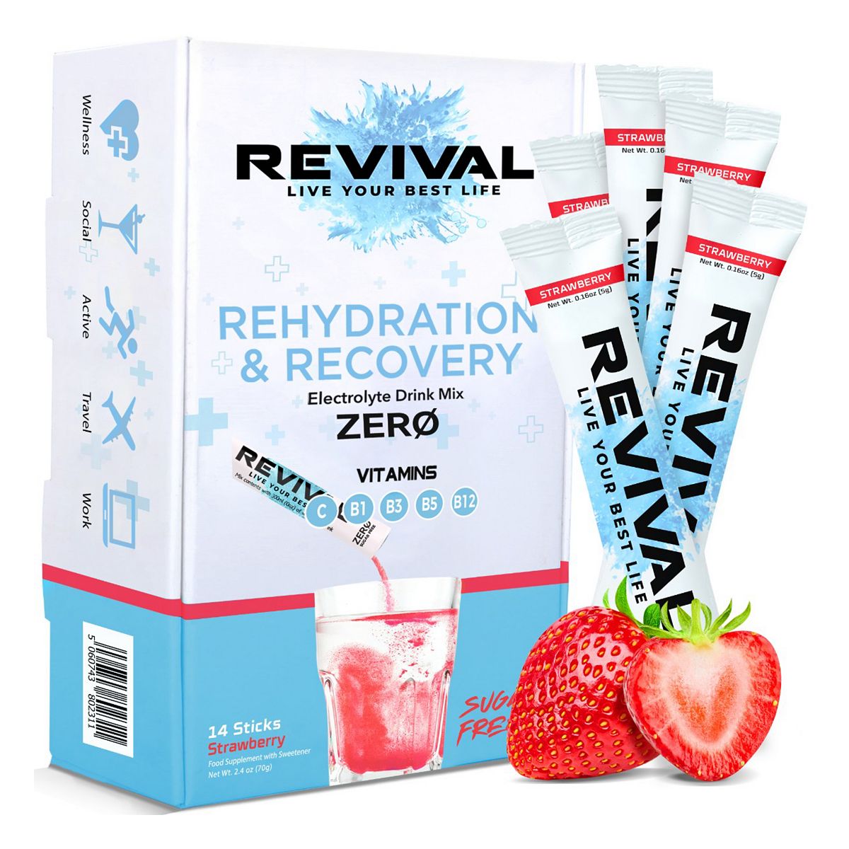Revival Zero Sugar Rehydration – Electrolyte Powder Sachet Strawberry - 14 Pack