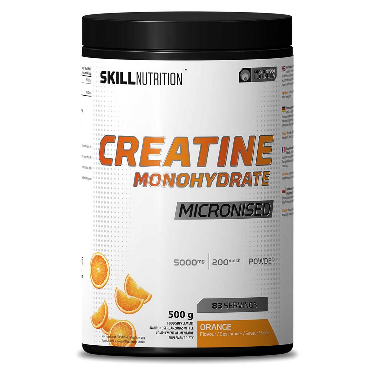 Skill Nutrition Micronised Creatine Monohydrate Flavoured Orange Powder 500G