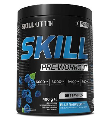 Click to view product details and reviews for Skill Nutrition Skill Pre Workout Powder Blue Raspberry 400g.