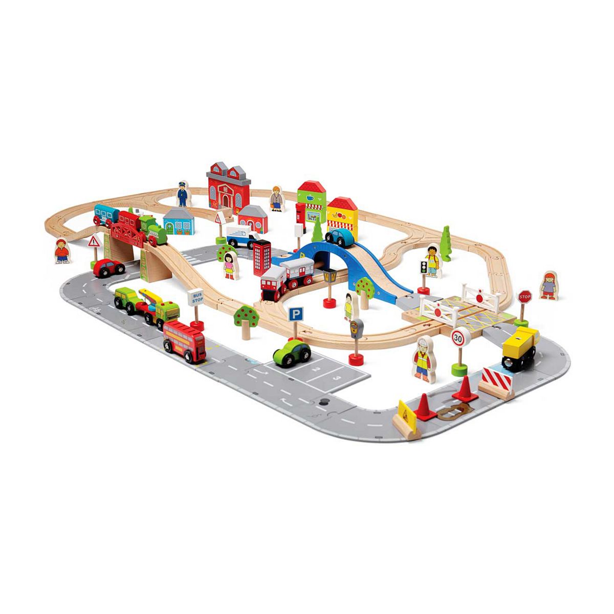 Bigjigs Toys Bigjigs Rail City Road And Railway Set - 105 Pieces
