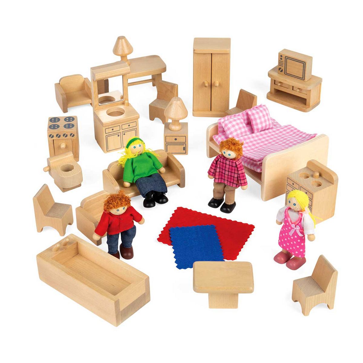 Bigjigs Toys Doll Family And Furniture - 26 Pieces