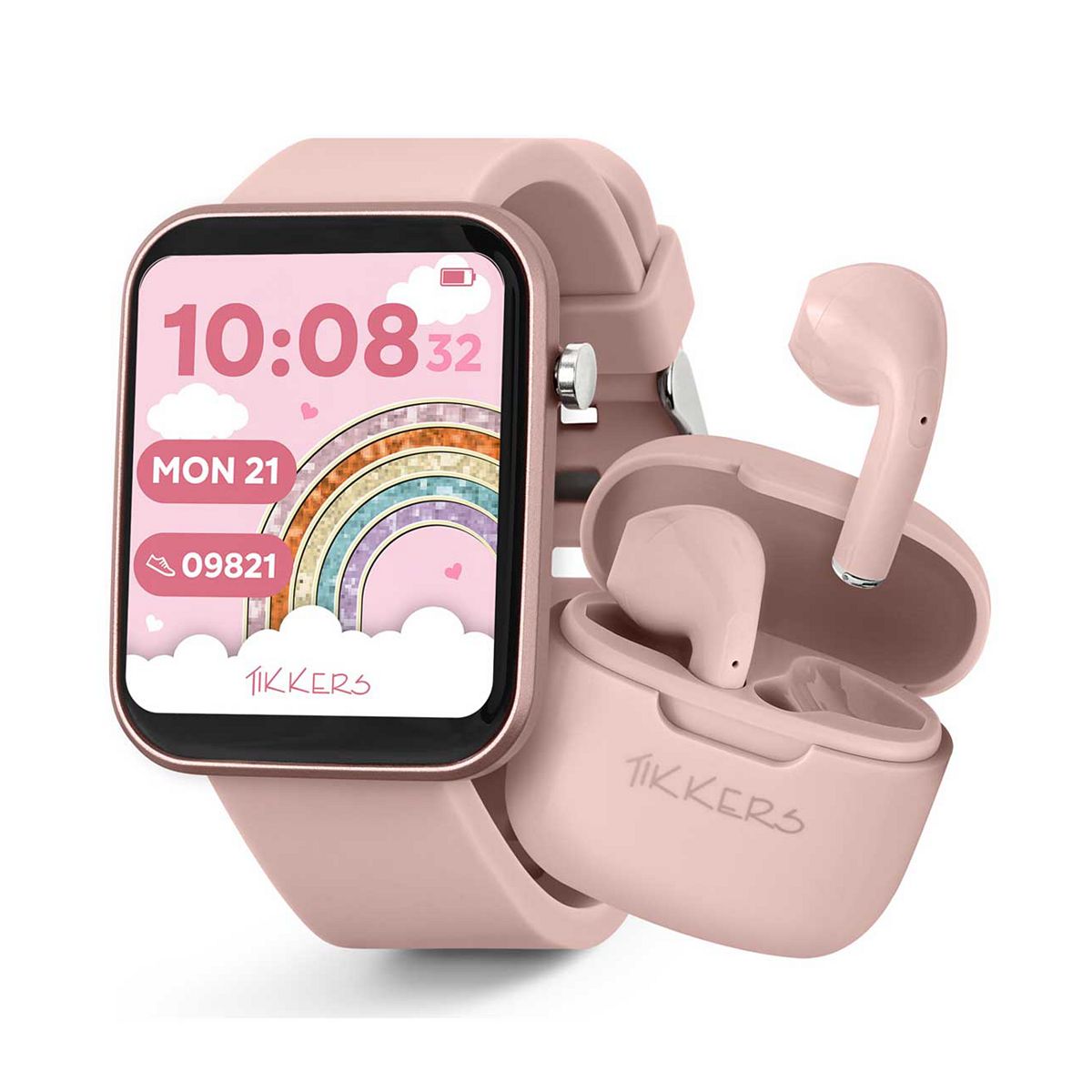 Tikkers Smart Series 13 Pink Silicone Strap Watch & Earbuds Set