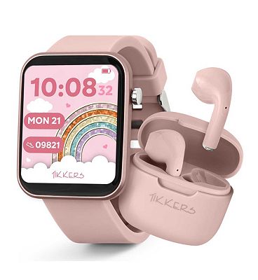 Tikkers Smart Series 13 Pink Silicone Strap Smart Watch & Earbuds Set