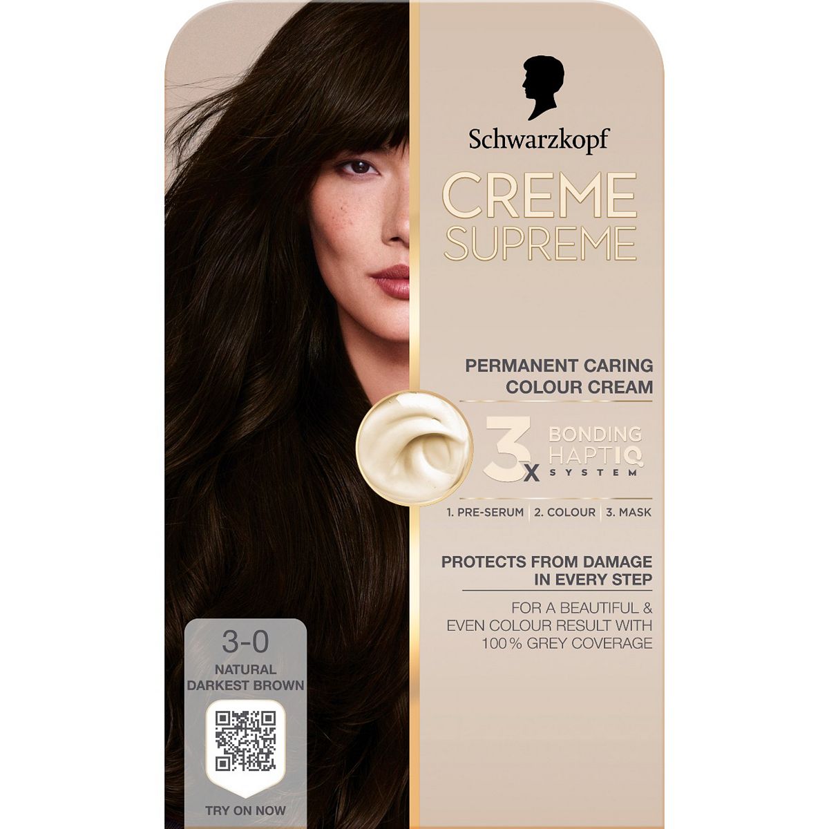 Schwarzkopf Creme Supreme 3-0 Natural Darkest Brown Permanent Hair Dye