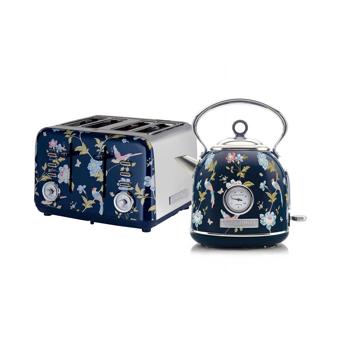 Vq Laura Ashley 1.7L Dome Kettle And 4 Slice Toaster Elveden Navy