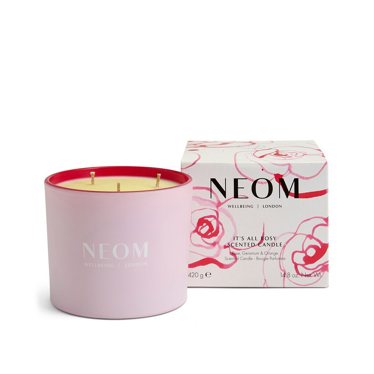 Neom Wellbeing It's All Rosy 3 Wick Candle 420G